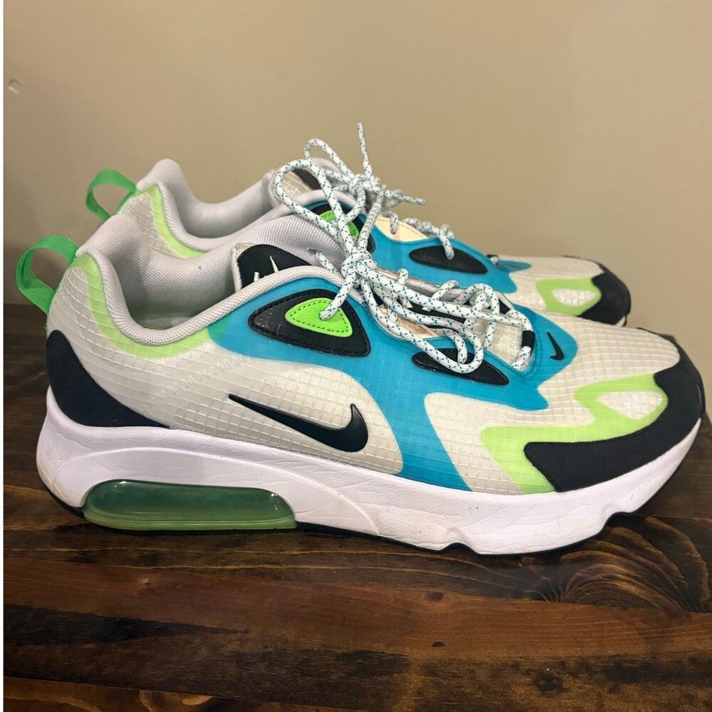 Nike Air Max 200 CJ0575-101 Men Sz 12 White Black‎ Volt Blue Green Running Shoes